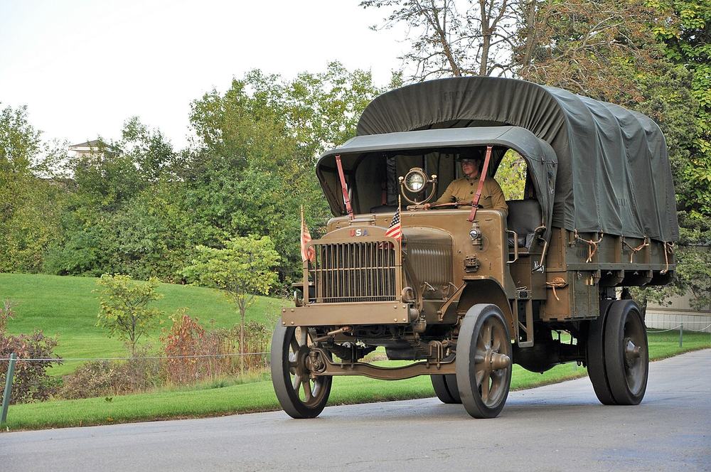 A restored First World War Liberty truck on the lawn at Cantigny Park