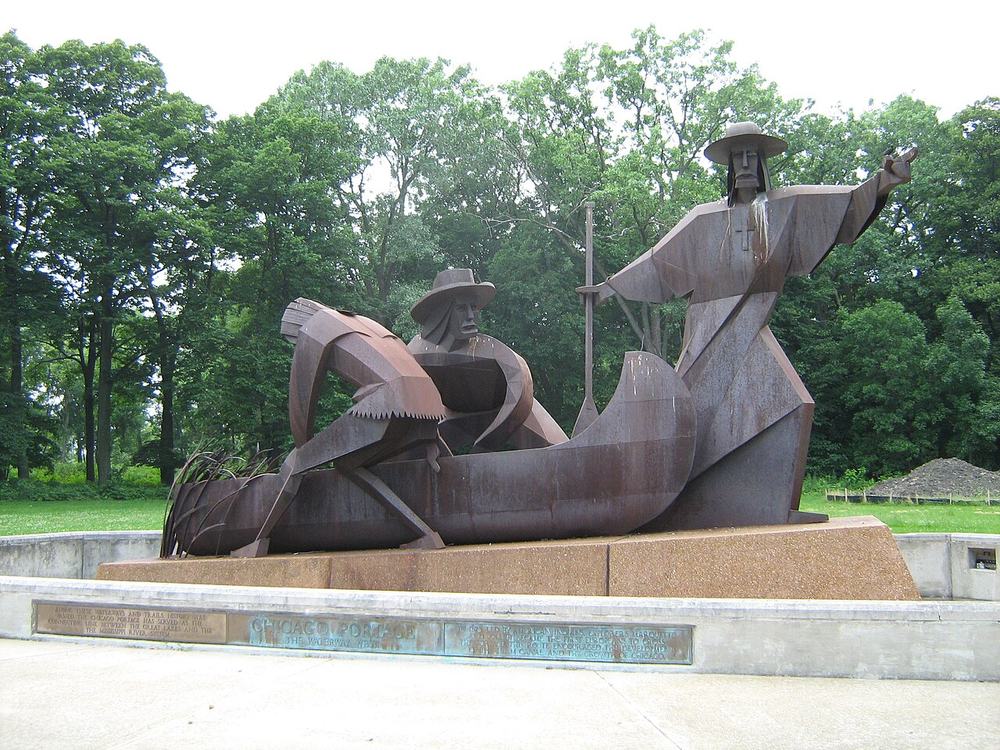The Chicago Portage National Historic Site with its steel sculpture of Marquette and Jolliet