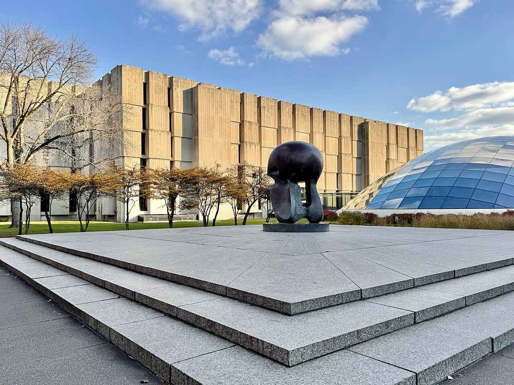 Henry Moore's bronze Nuclear Energy sculpture on the University of Chicago campus