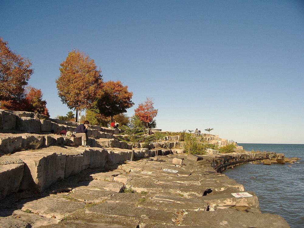 The limestone steps of Promontory Point with the skyline beyond