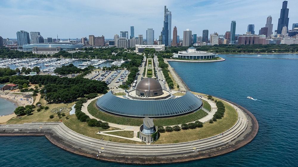 The Adler Planetarium dome at the tip of Northerly Island