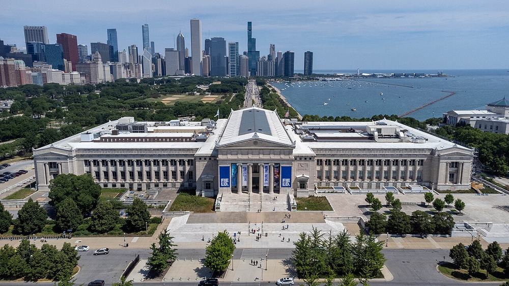 The white marble facade of the Field Museum