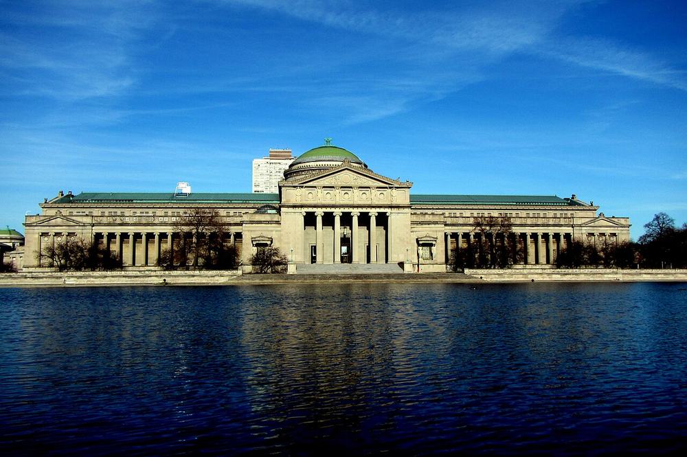 The classical facade of the Museum of Science and Industry in Jackson Park