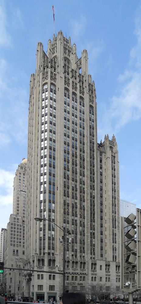The Gothic crown of Tribune Tower with its flying buttresses